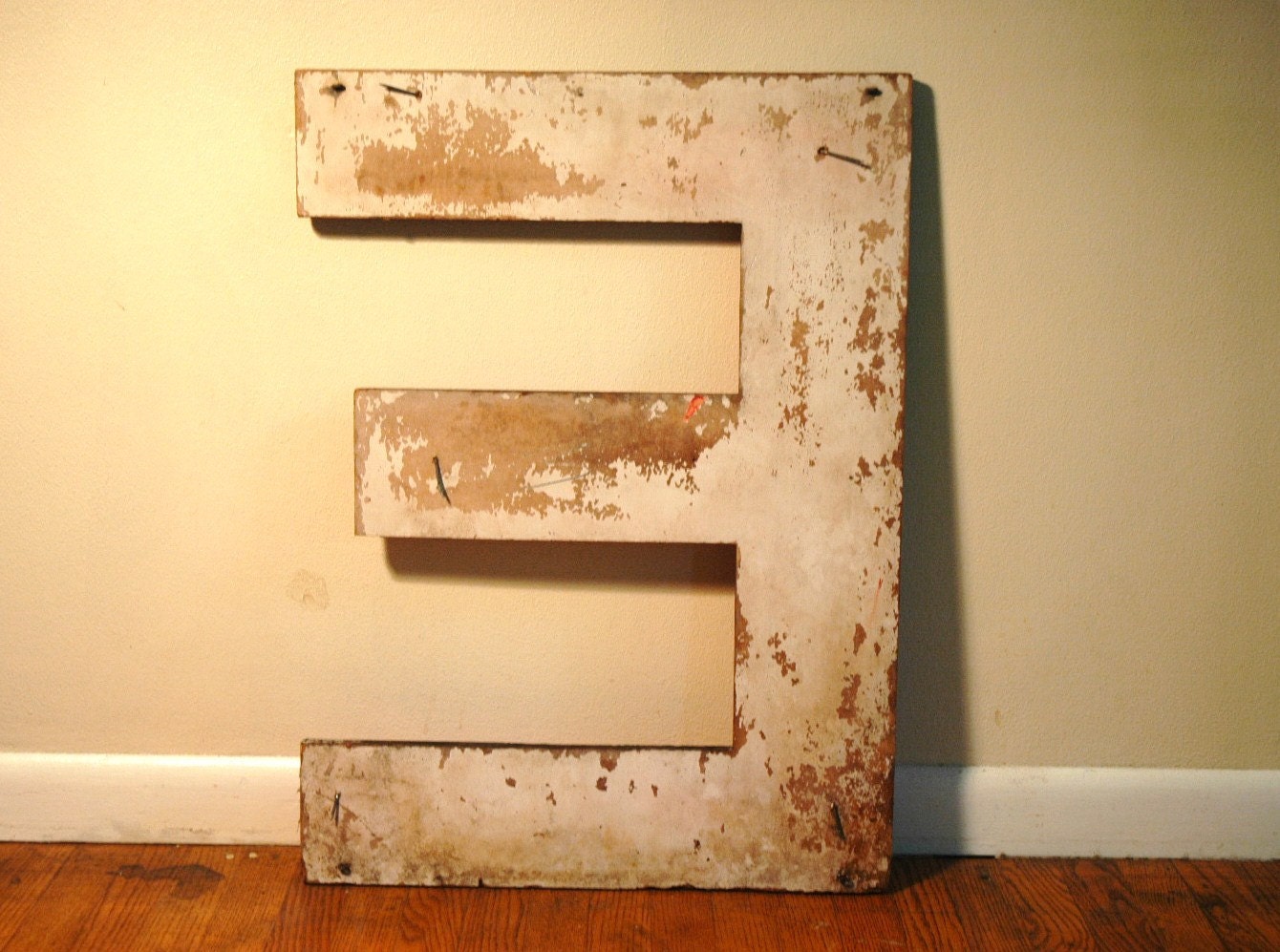 Vintage Wooden Letter E - Salvaged Industrial Marquee Sign