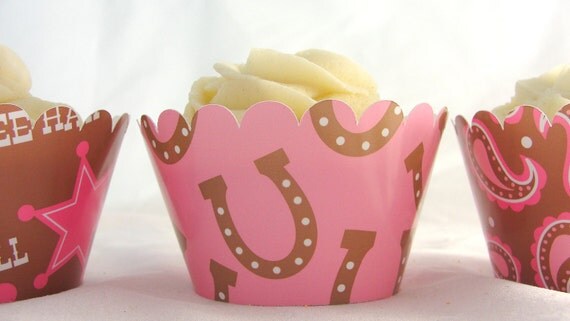 Cowgirl Cupcake Wrappers in Pink and Brown for Girl Birthday Party