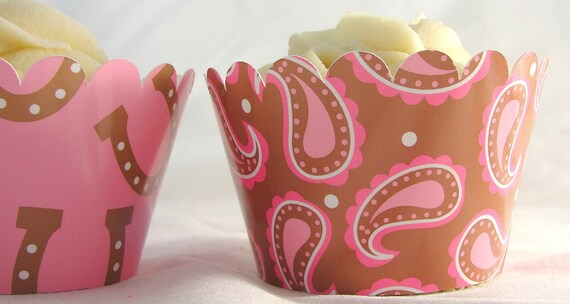 Cowgirl Cupcake Wrappers in Pink and Brown for Girl Birthday Party