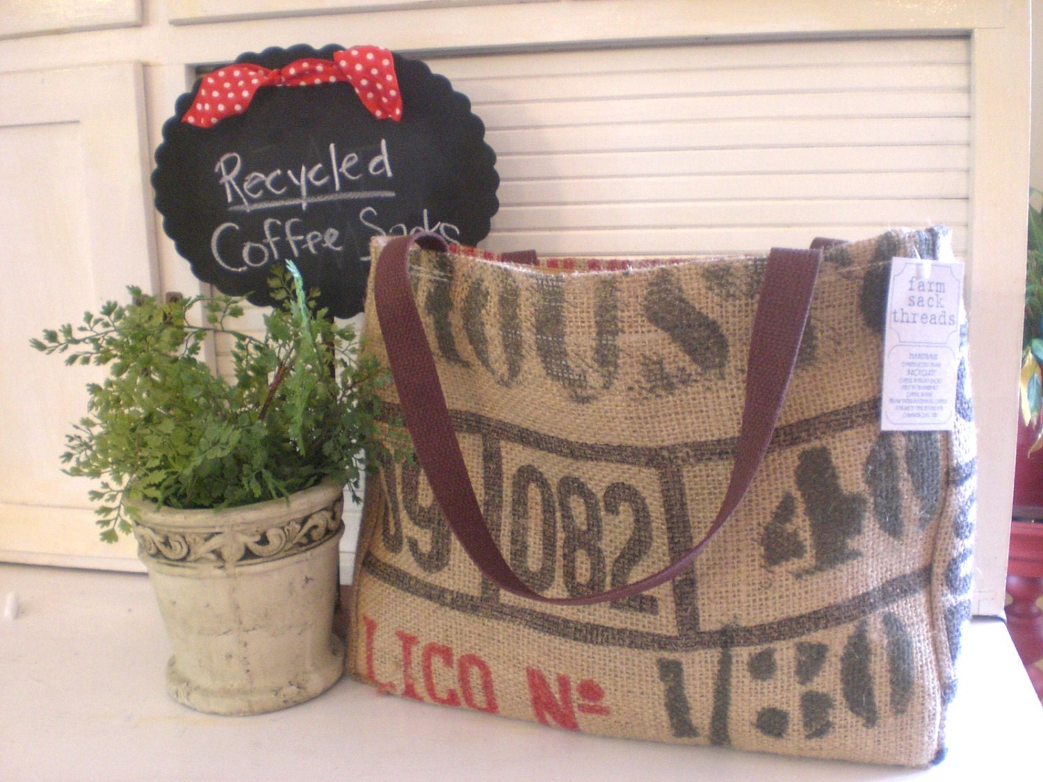 Burlap tote created from RECYCLED Coffee Bean sack