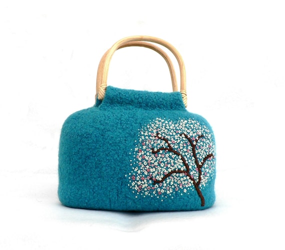Embroidered Felted Handbag - Cherry Tree