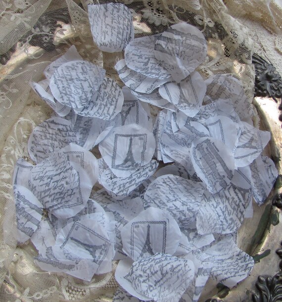 Hand Stamped Flower Petals Paris  Eiffel Tower  by My Broken Art on Etsy