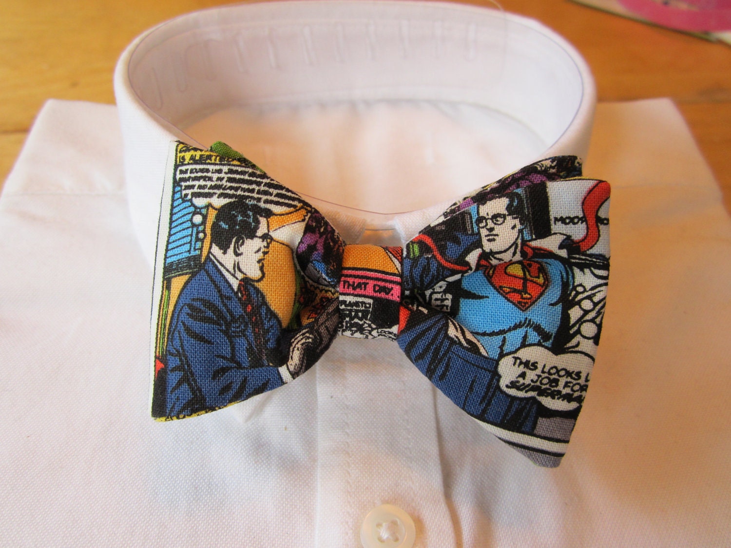 Clip on Bow tie for Child/Toddler made of Superman Comic Fabric