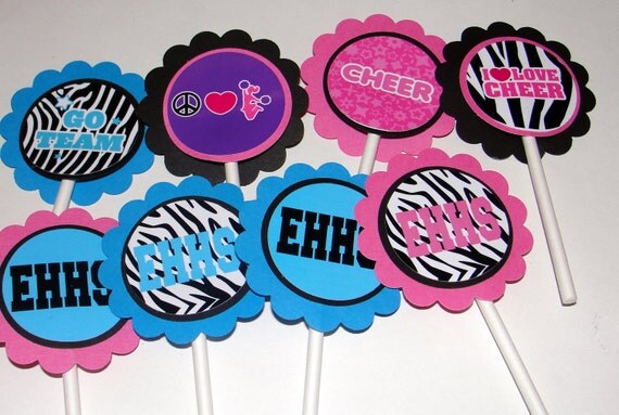 Cheerleading Double Sided Cupcake Toppers Personalized with School Name