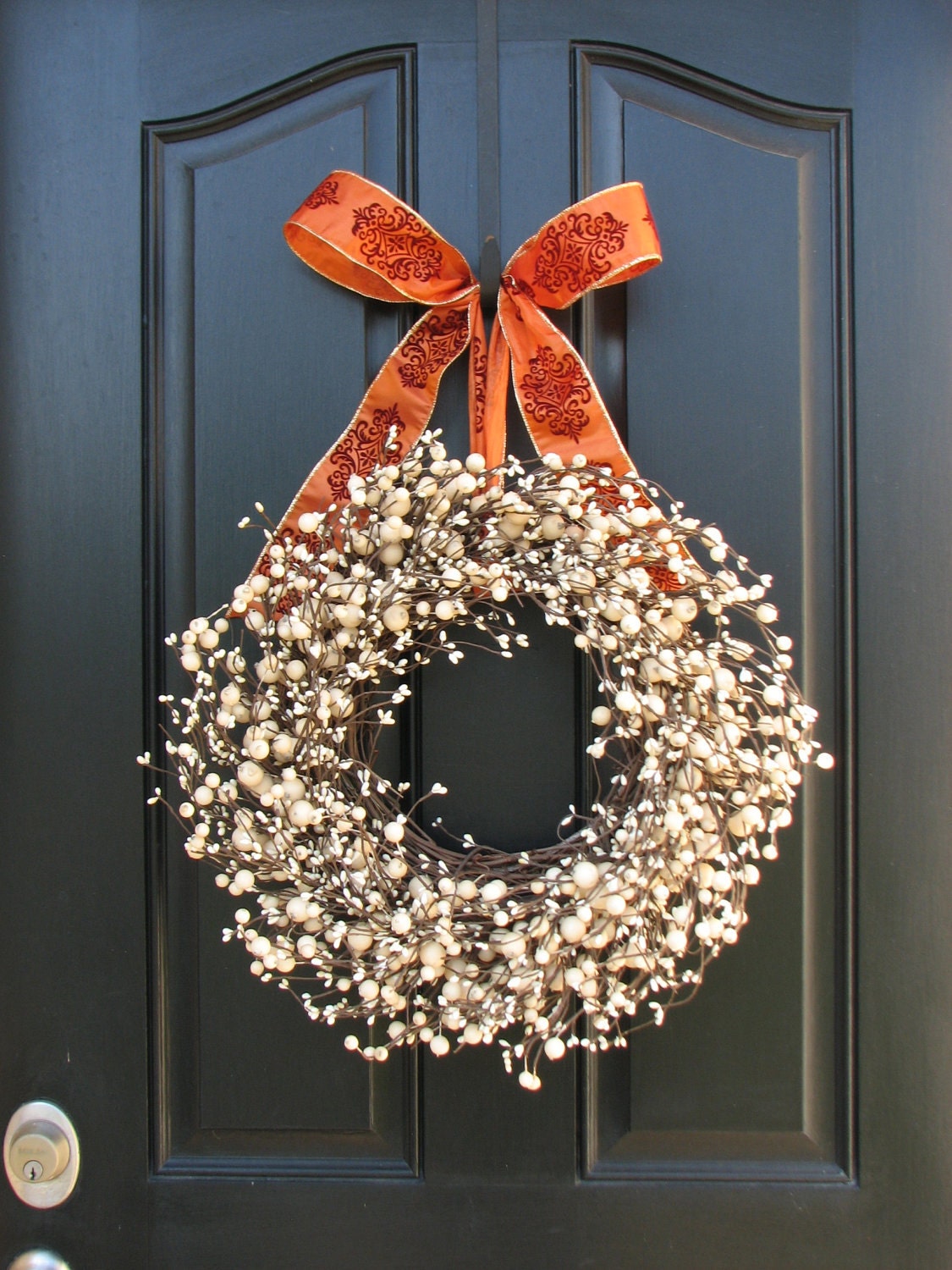 Thanksgiving Wreath for Front Door Decor - Festive Sugar Cream Pie Berry Wreath