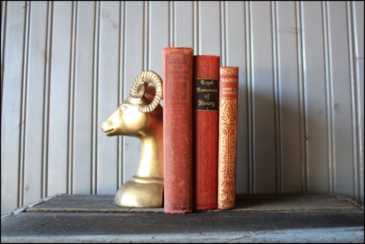 v i n t a g e brass ram bookend