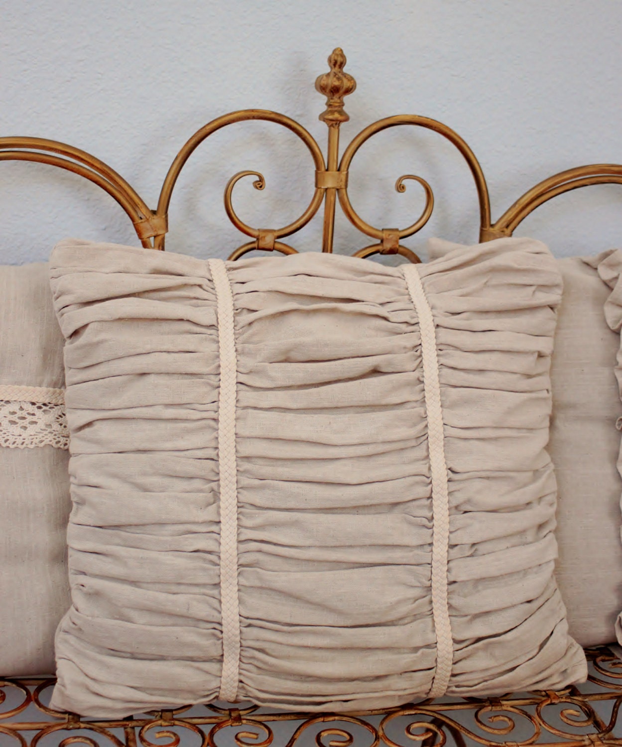 Ruched osnaburg pillow slipcover