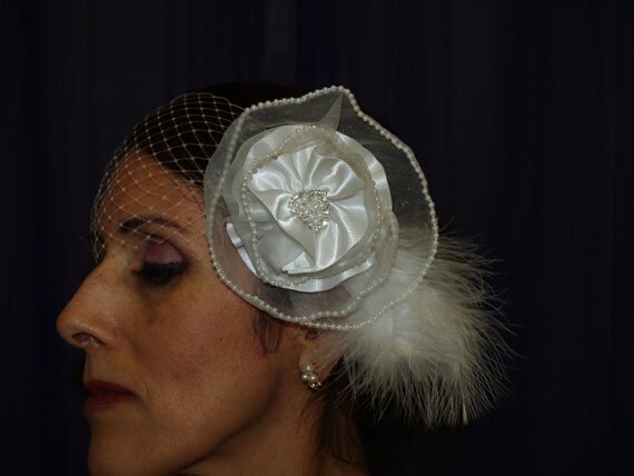 Brides White Satin Flower Headpiece Modern Vintage