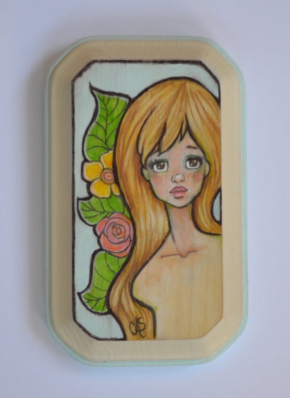 Painting on Wood- Floral Island Pinup Girl