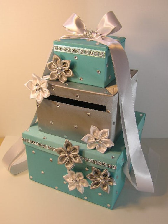Tiffany and Silver Wedding Card Box Gift Card Box Money Box HolderCustomize