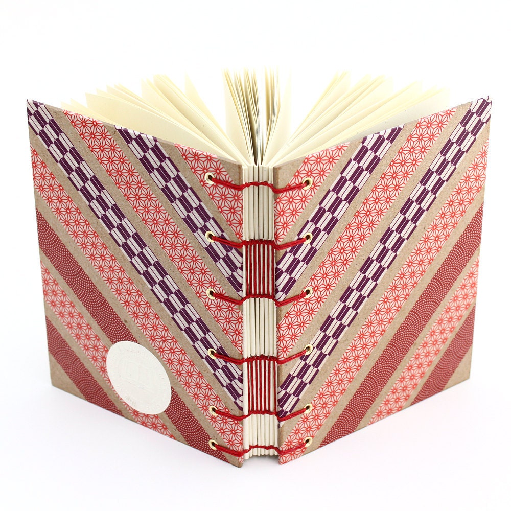 Washi Tape Journal - Handmade Red Striped Blank Book