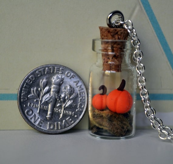 Tiny Pumpkin Patch - terrarium necklace