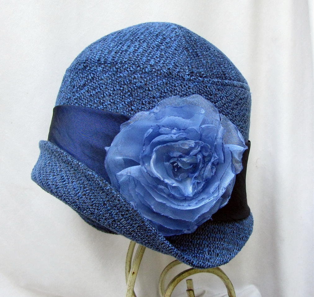 Womens Hat - Tweed Royal Blue Vintage Style