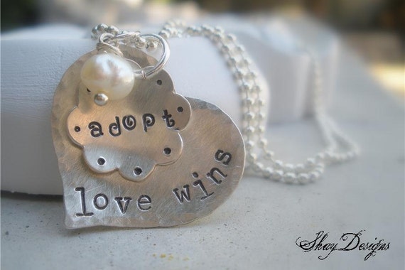 Hand Stamped Silver Filled ADOPTION Heart Pendant