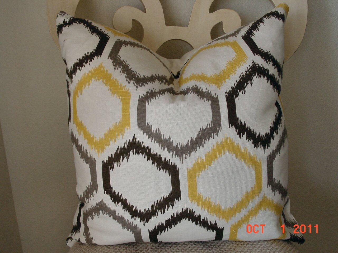 BEAUTIFUL Decorative Pillow Cover  20x20 IKAT Trellis  Fabric  Citrine -Cushion-Accent Pillow