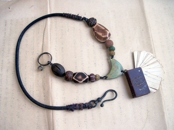 The Usurped Verse. Rustic Mini Book Assemblage Necklace.