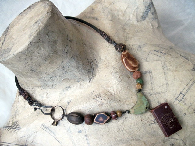The Usurped Verse. Rustic Mini Book Assemblage Necklace.