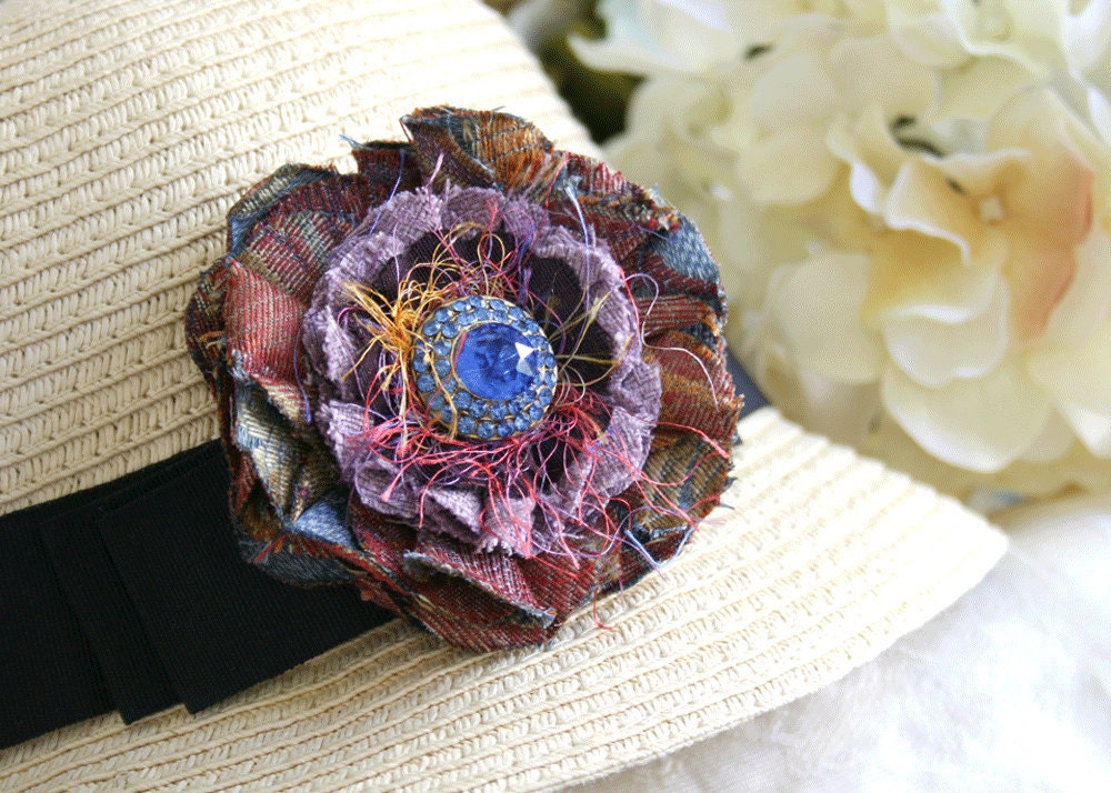 Royal Blue Rhinestone Autumn Purple Flower Pin Brooch Corsage