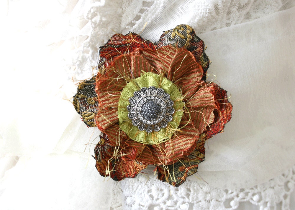 Flower Pin in Colors of Autumn Leaves