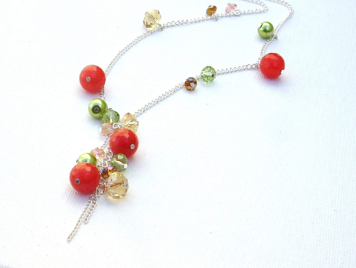 Colorful Modern Necklace - Red and Lime Green