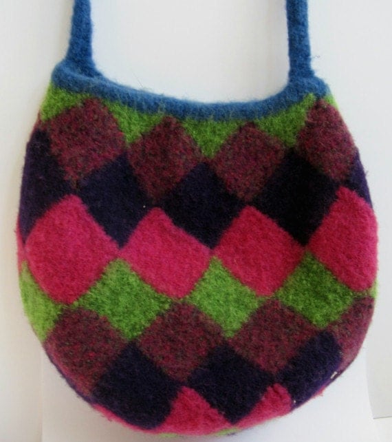 Entrelac Felted bag in bright colors
