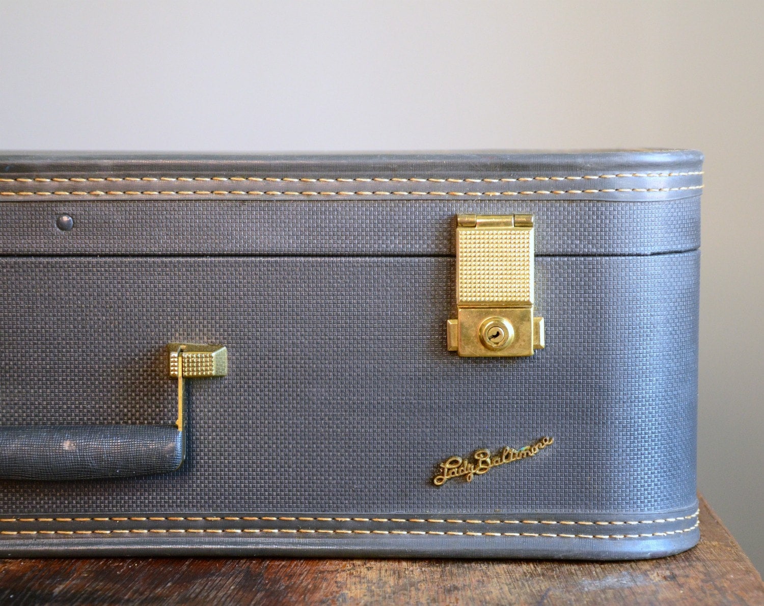 Vintage Slate Blue Lady Baltimore Suitcase
