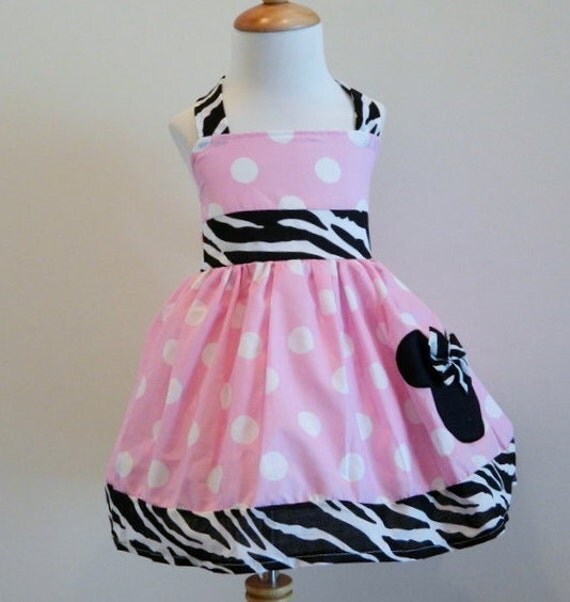 MINNIE MOUSE Custom Halter Dress Pink And Zebra Sizes 12M To 6Y