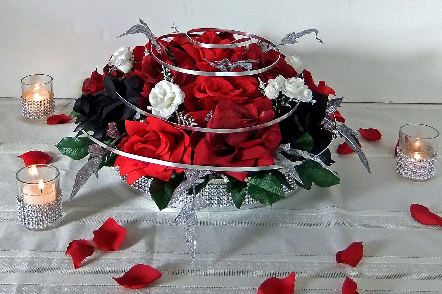 Red and Silver Floral Centerpiece for Wedding
