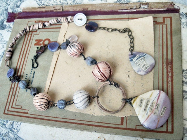 Grace in Their Hearts. Ceramic rounds and mookaite jasper pink assemblage necklace.