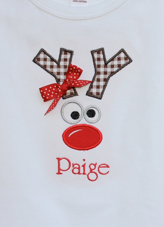 Personalized Girls Reindeer Face with Bow