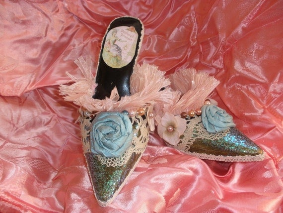 Marie Antionette Savanah Shoes with Ruffles and Dupioni Silk Rolled Roses