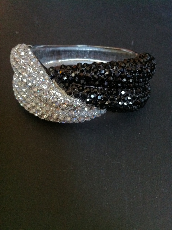 White and Black Swarovski Crystal Bangle Bracelet