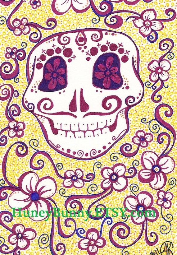 Original DaY Of The Dead Drawing. Sugar Skull artwork with Sharpies. Dia De Los Muertos.