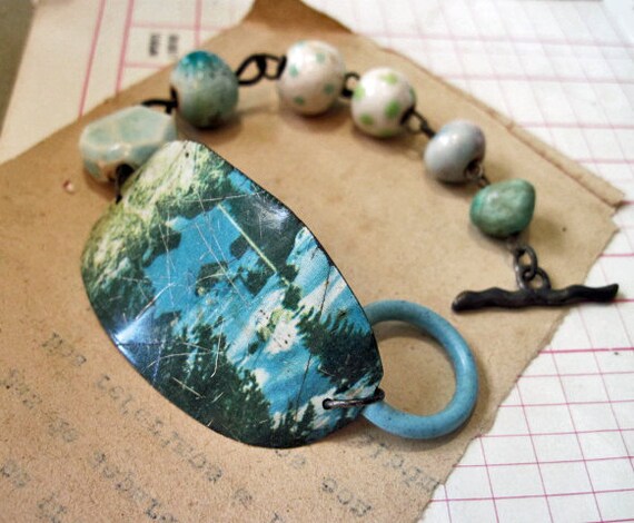 The Blue Dream of Sky. Ceramic Artisan Beads and Recycled Tin Bracelet.