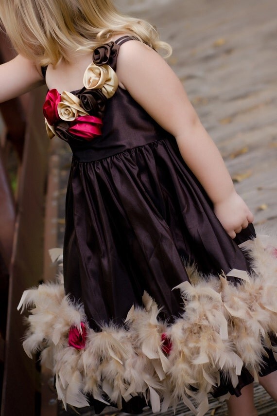 Fall Princess Rosette Ruffled Feather Dress-dress, rosette, feather, vintage, couture