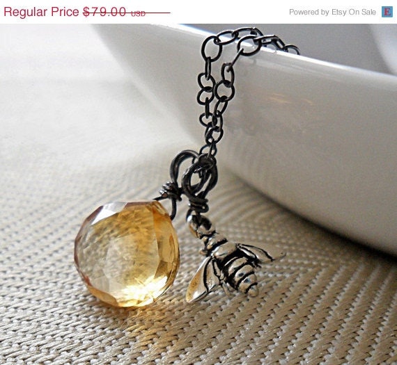 20% OFF FALL SALE Aaa Citrine Necklace, Sterling Silver Bee 3-in-1 November Birthstone necklace - A Drop of Honey