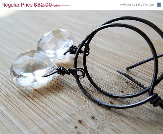20% OFF FALL SALE Aaa Rock Crystal Quartz Earrings, April Birthstone Oxidized Sterling Silver - Ice Queen