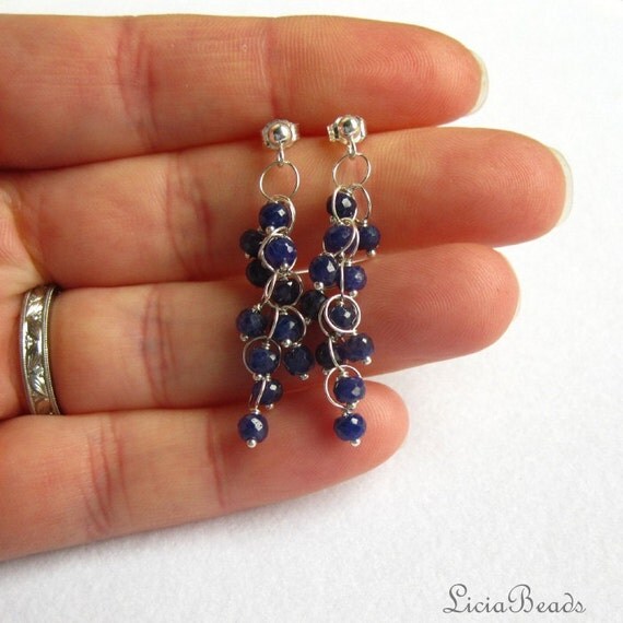 Sapphire and sterling silver dangle earrings