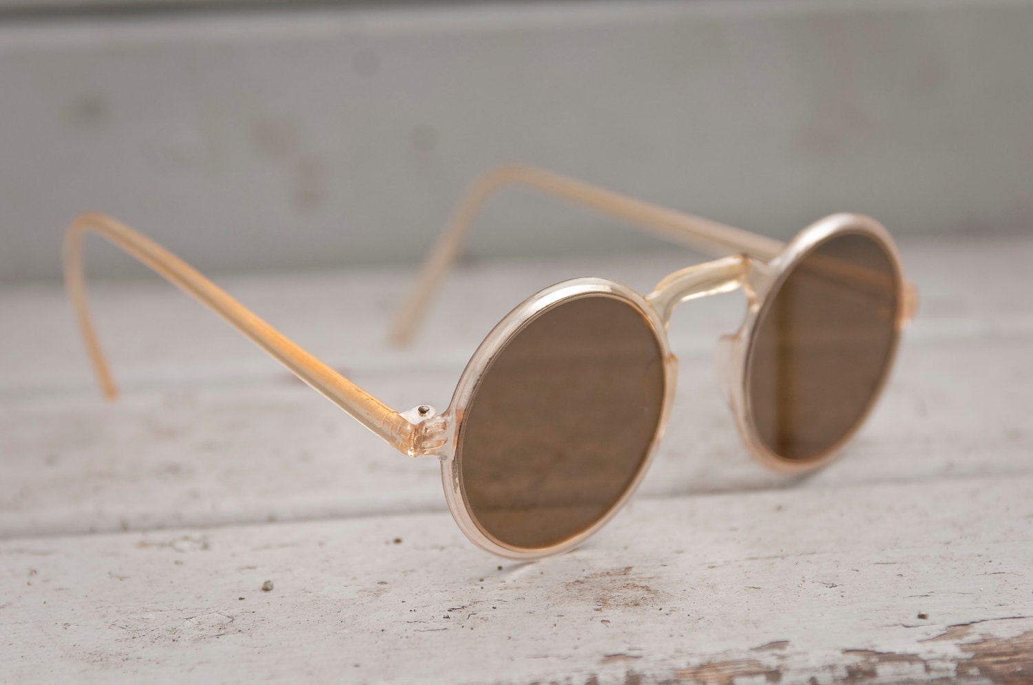 Rare Vintage Sunglasses a la Leon, The Professional / Clear, Light Celluloid Frames / Brown Glass Lenses / Art Deco 1920s, 1930s