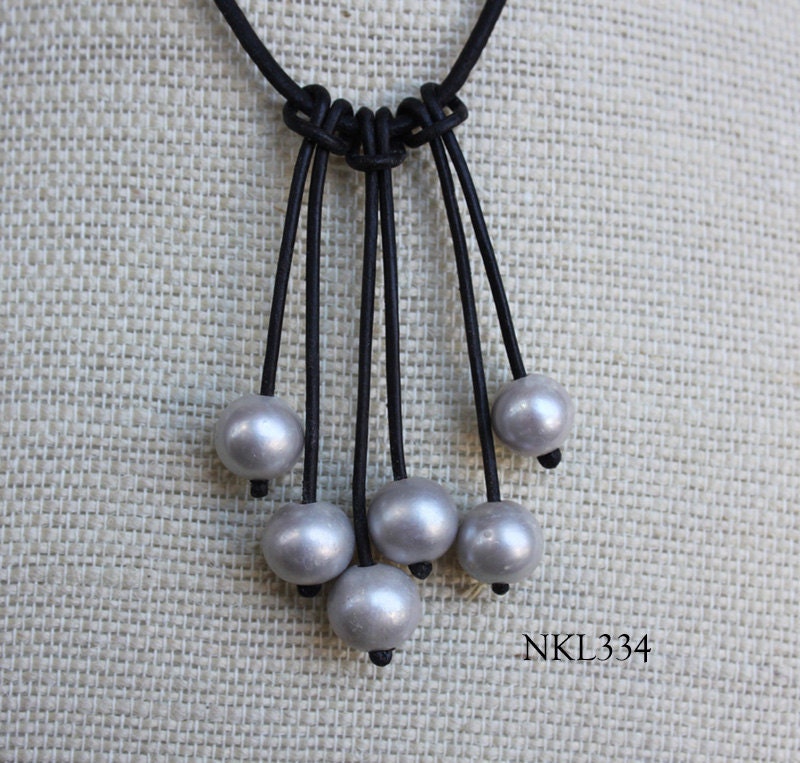 leather and freshwater pearl necklace