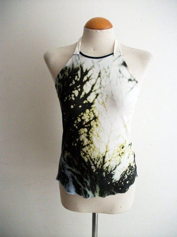 White Recycled Forest Print Halterneck Top