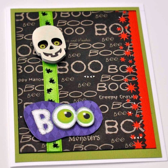 Skull Boo greeting card for Halloween