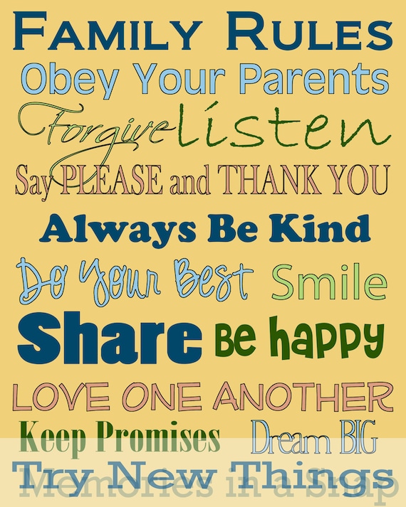 Family Rules Subway Art Printable Great for Home Decorating by Memories in a Snap