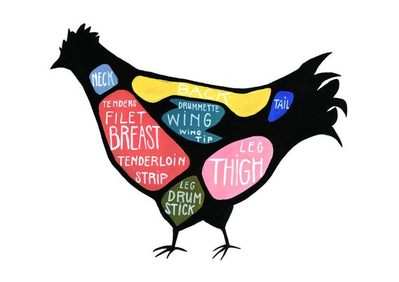 Detailed Chicken Butcher Diagram - "Use Every Part of the Chicken" cuts of chicken poster