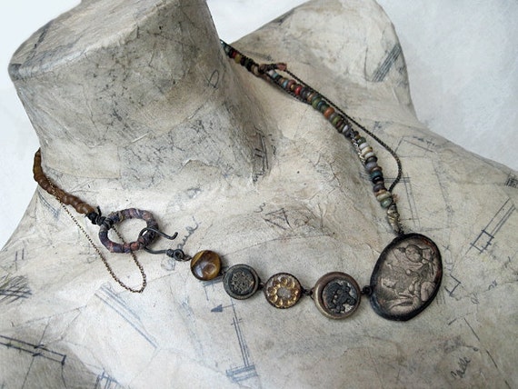 Homunculus. Rustic Victorian Tribal Assemblage Necklace.