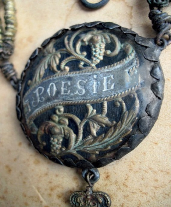 Poesy. Antique Soldered Assemblage Necklace.