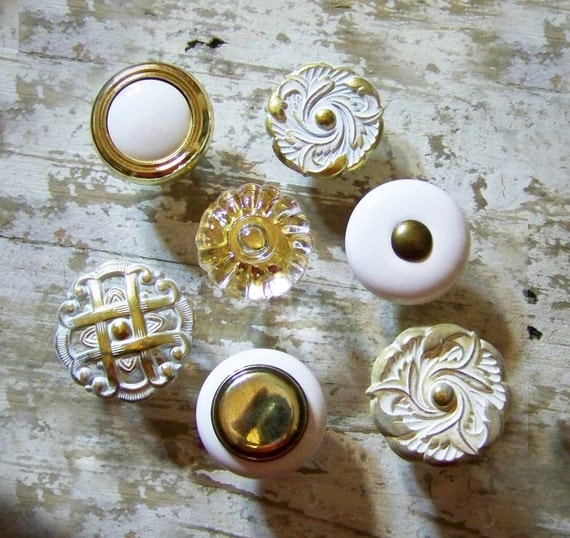 Shabby White and Brass Knobs- TheDoorStop