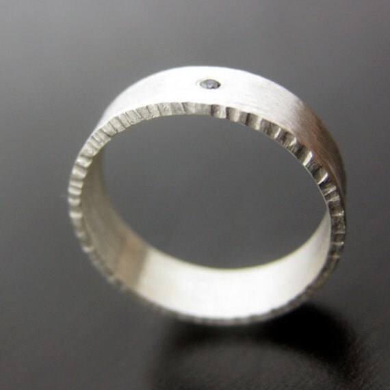 Ethical Black Diamond Textured Ring Hand Forged