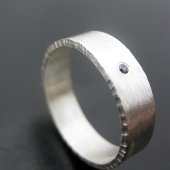 Ethical Black Diamond Textured Ring Hand Forged