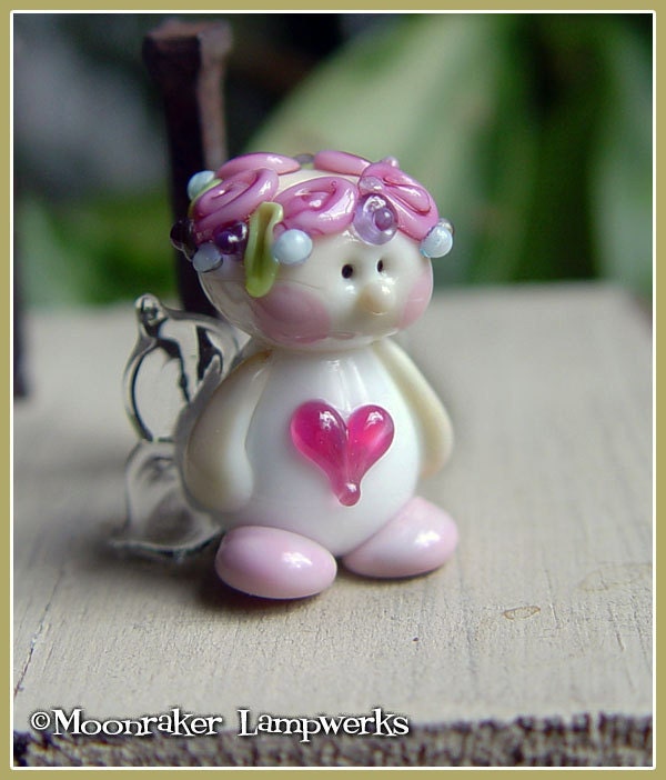 Love Fairy Pink Heart Lampwork Bead